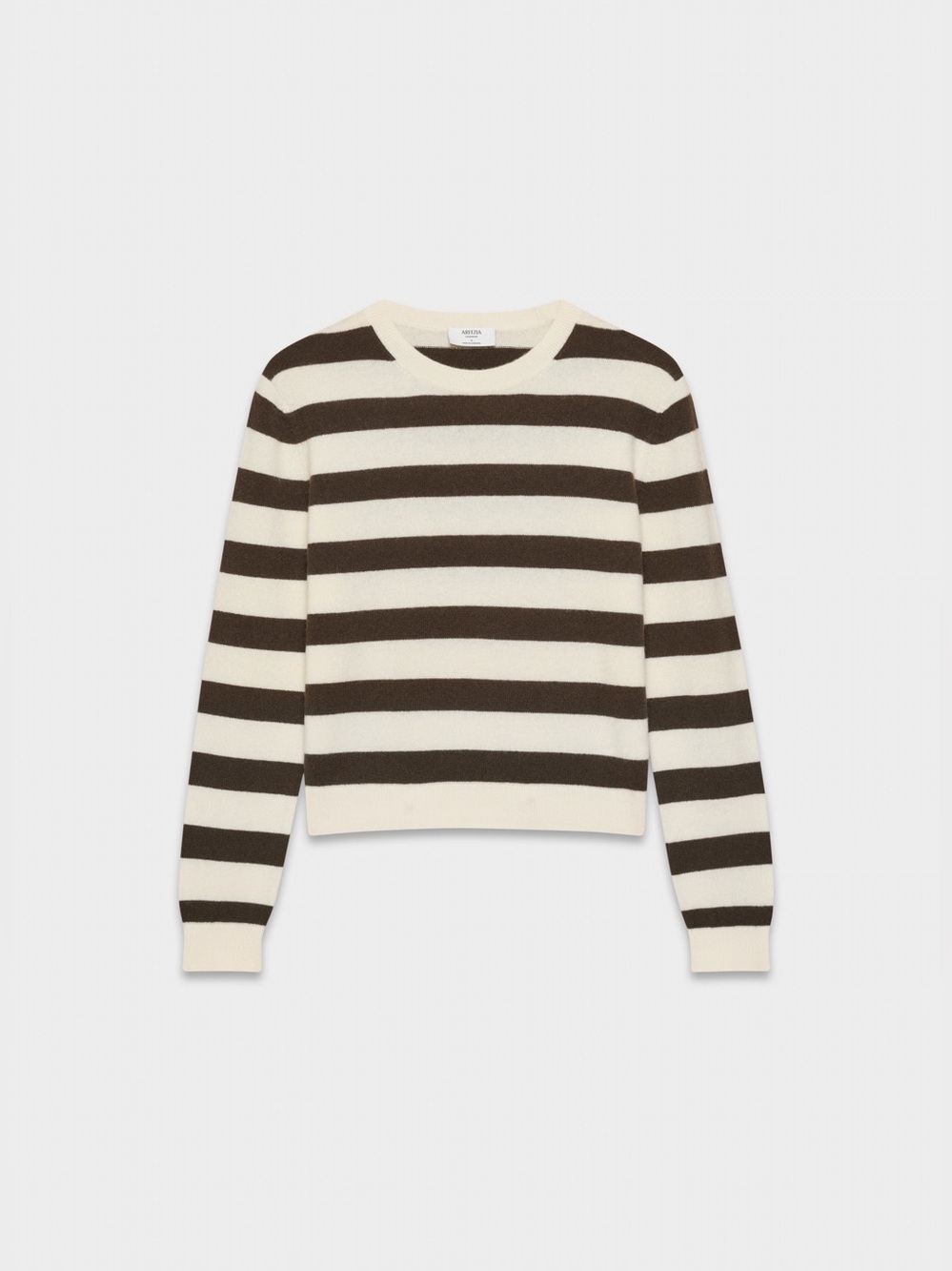 Aritzia Bare Cashmere Crewneck Brown Cream Stripe Sweater